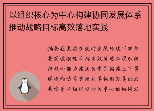 以组织核心为中心构建协同发展体系推动战略目标高效落地实践 以组织核心为中心构建协同发展体系推动战略目标高效落地实践